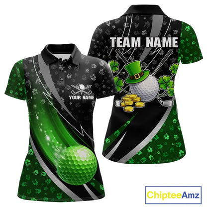 Black & Green Shamrock pattern Golf Polo Shirts For Women Custom St Patrick team women golf clothing NQS11514
