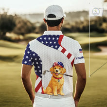 Load image into Gallery viewer, Personalized American flag golden retriever golf polo shirts for men custom name patriotic golf gifts NQS11518