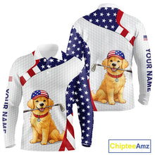 Load image into Gallery viewer, Personalized American flag golden retriever golf polo shirts for men custom name patriotic golf gifts NQS11518