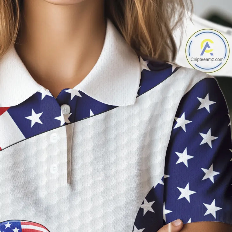 Personalized American flag golden retriever golf polo shirts for Women custom patriotic golf gifts NQS11518
