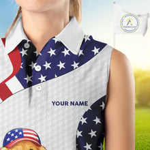 Load image into Gallery viewer, Personalized American flag golden retriever Sleeveless Golf Polo Shirt custom patriotic golf gifts NQS11518