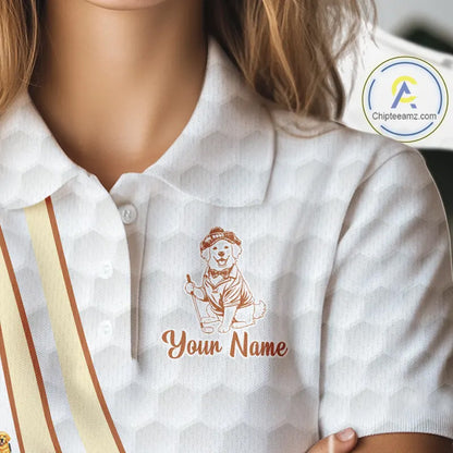 Funny Womens golf polo shirts custom Golden retriever golf pattern white ladies golf shirts NQS11519