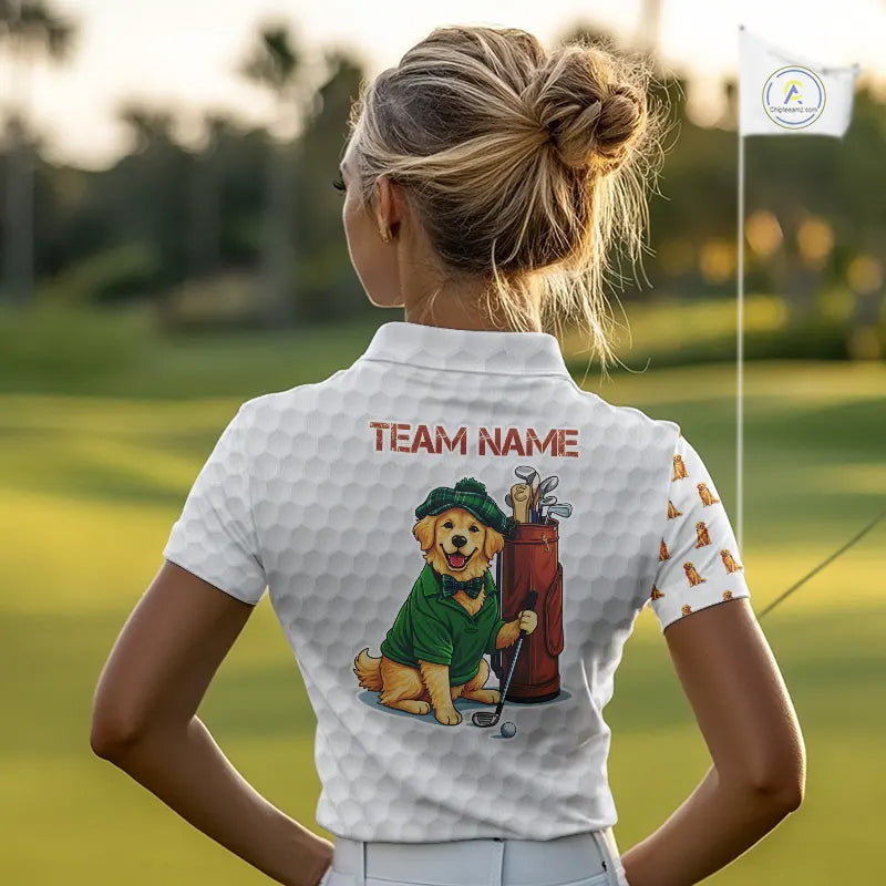 Funny Womens golf polo shirts custom Golden retriever golf pattern white ladies golf shirts NQS11519