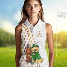Load image into Gallery viewer, Funny Women sleeveless polo shirts custom Golden retriever golf pattern white ladies golf shirts NQS11519