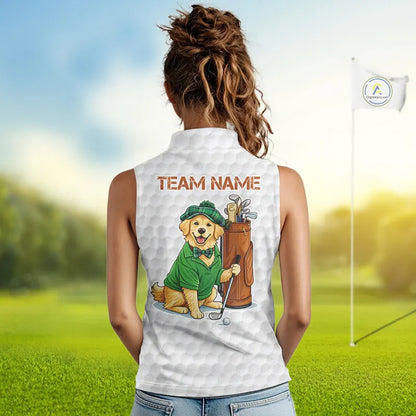 Funny Women sleeveless polo shirts custom Golden retriever golf pattern white ladies golf shirts NQS11519
