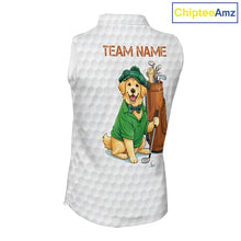 Load image into Gallery viewer, Funny Women sleeveless polo shirts custom Golden retriever golf pattern white ladies golf shirts NQS11519