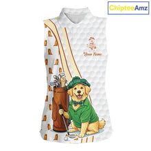Load image into Gallery viewer, Funny Women sleeveless polo shirts custom Golden retriever golf pattern white ladies golf shirts NQS11519