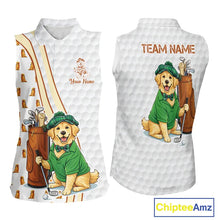 Load image into Gallery viewer, Funny Women sleeveless polo shirts custom Golden retriever golf pattern white ladies golf shirts NQS11519