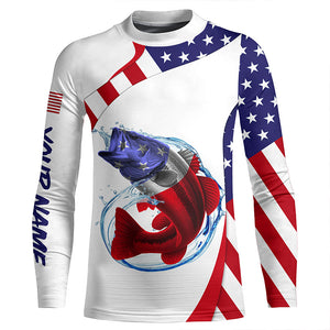 American Flag Largemouth Bass Fishing Custom patriotic fishing shirts, personalized Fishing jerseys NQS4994