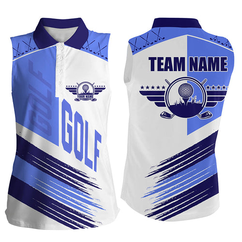 Blue and white golf clubs Women sleeveless polo shirt custom team golf shirts, golf attire for ladies NQS7505