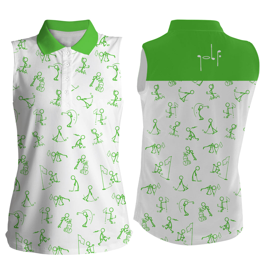 Women sleeveless polo shirts funny golf pattern, green polo shirt golf outfit women golf top NQS5516