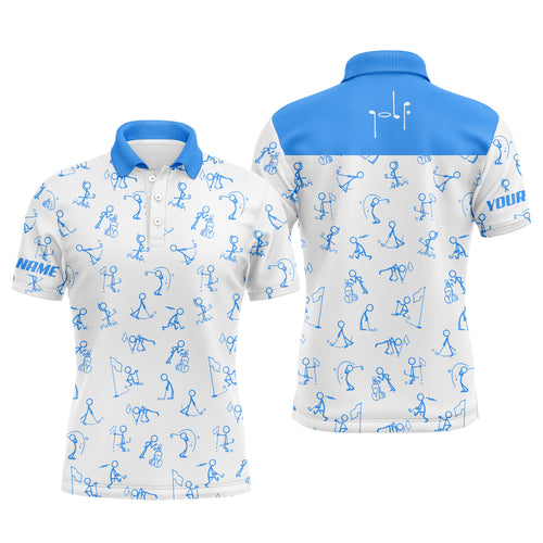 Men golf polo upf shirts custom name funny golf pattern, blue polo shirt golf outfit men NQS5517