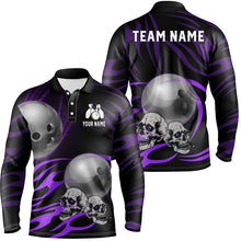 Load image into Gallery viewer, Black Men Bowling polo, quarter zip shirt Custom Skull bowling ball Men&#39;s Team League Jersey | Purple NQS7665