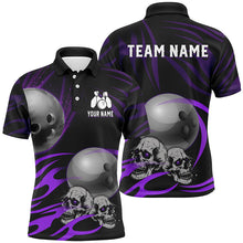 Load image into Gallery viewer, Black Men Bowling polo, quarter zip shirt Custom Skull bowling ball Men&#39;s Team League Jersey | Purple NQS7665