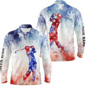 Mens golf polo shirts Custom watercolor American flag patriotic golf gifts for men NQS5791