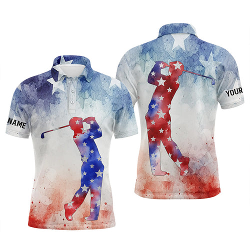 Mens golf polo shirts Custom watercolor American flag patriotic golf gifts for men NQS5791