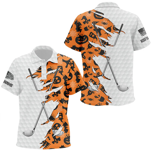 Orange Halloween golf pattern white golf ball skin Kid golf polo shirts custom golf clubs outfit NQS8086