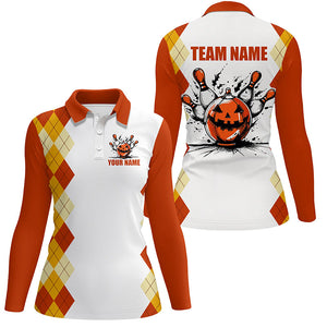 Halloween orange argyle pattern bowling pumpkins shirts for women custom Team bowling jerseys NQS8089
