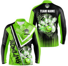 Load image into Gallery viewer, Black and Green Mens bowling Polo, Quarter zip shirts custom Team bowling jerseys bowling outfits NQS8093