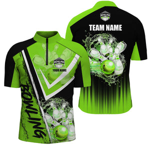 Black and Green Mens bowling Polo, Quarter zip shirts custom Team bowling jerseys bowling outfits NQS8093