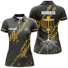 Load image into Gallery viewer, Black and Yellow Hexagon Pattern Women Disc golf polo shirts custom Team disc golf jerseys NQS8094