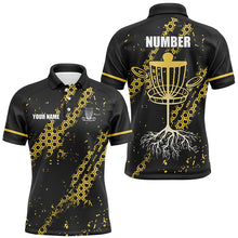 Load image into Gallery viewer, Black and Yellow Hexagon Pattern Mens Disc golf polo shirts custom Team disc golf jerseys NQS8094