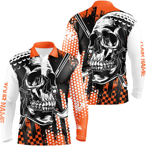 Mens golf polo shirts golf skull golf clothes for men, golf gifts for men| Orange NQS6181