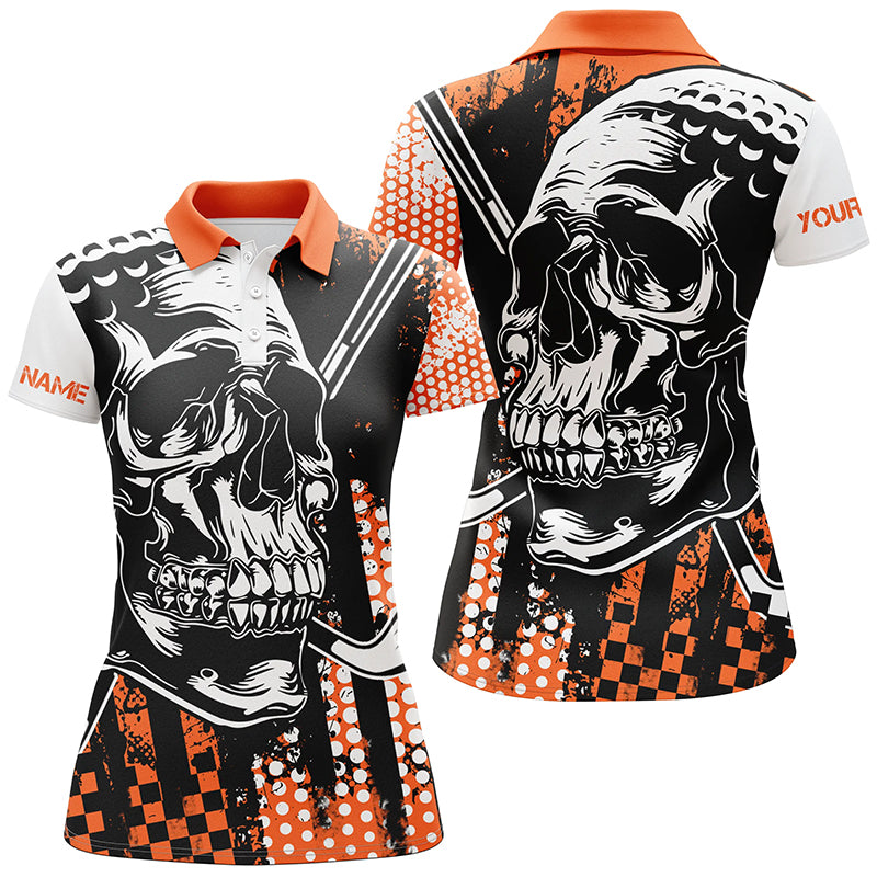 Womens golf polo shirts golf skull ladies golf outfits, golf gifts for women | Orange NQS6181