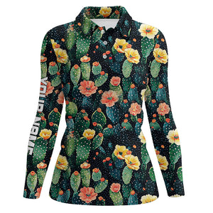 Personalized colorful cactus flower pattern Womens golf polo shirts custom ladies cactus golf shirt NQS8318