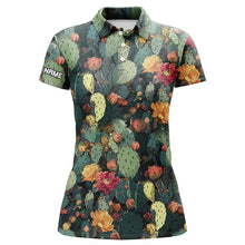 Load image into Gallery viewer, Personalized green cactus flower pattern Women golf polo shirts custom cactus golf shirt, golfer gifts NQS8319