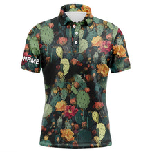 Load image into Gallery viewer, Personalized green cactus flower pattern mens golf polo shirts custom cactus golf shirt, golfer gifts NQS8319