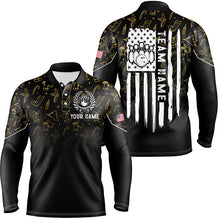 Load image into Gallery viewer, Mens bowling shirt Custom Gold Christmas pattern American flag patriotic bowling team jerseys NQS8756