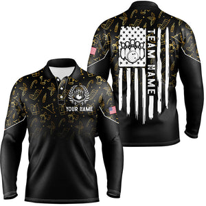 Mens bowling shirt Custom Gold Christmas pattern American flag patriotic bowling team jerseys NQS8756