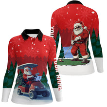 Load image into Gallery viewer, Funny Santa Golfer Women golf polo shirts Custom Christmas golf tops for ladies, golf attire for women NQS8759