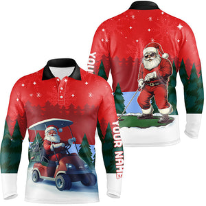 Funny Santa Golfer Mens golf polo shirts Custom Christmas golf tops for men, golf attire for men NQS8759