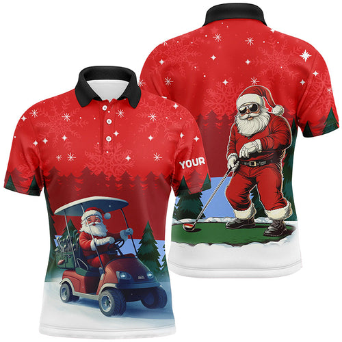 Funny Santa Golfer Mens golf polo shirts Custom Christmas golf tops for men, golf attire for men NQS8759