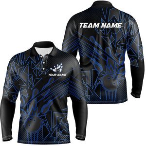 Black and Blue Bowling Polo, Quarter Zip shirts for Men custom Team Bowling Jerseys, Bowlers Outfit NQS8762