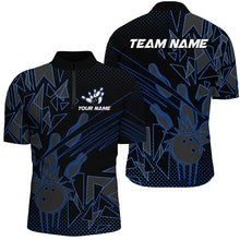 Load image into Gallery viewer, Black and Blue Bowling Polo, Quarter Zip shirts for Men custom Team Bowling Jerseys, Bowlers Outfit NQS8762