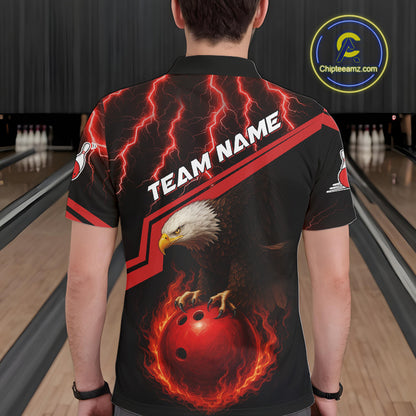 Black and Red Flame Lightning Thunder Eagle Bowling Shirts for Men Custom Bowling Team League Outfit NQS10917