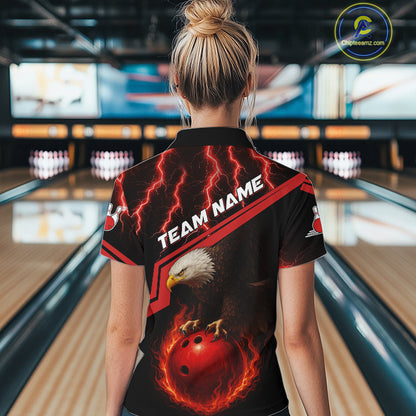 Black & Red Flame Lightning Thunder Eagle Bowling Shirts for Women Custom Bowling Team League Outfit NQS10917
