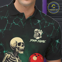 Load image into Gallery viewer, Black and Green Lightning Skull Bowling Polo, Quarter zip shirts For Men Custom Bowling Team Outfit NQS10921