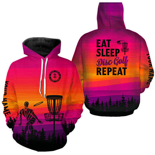 Gradient Disc Golf Hoodies custom Eat sleep Disc golf repeat frisbee golf hoodie NQS8999