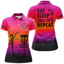 Load image into Gallery viewer, Gradient pattern Women Disc golf polo shirts custom Eat sleep Disc golf repeat frisbee golf jerseys NQS8999