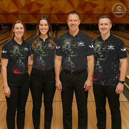 Black and Green Camo grunge American Flag Skull Bowling Shirts for Men Custom Bowling Team jerseys NQS11294