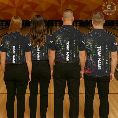 Black and Green Camo grunge American Flag Skull Bowling Shirts for Men Custom Bowling Team jerseys NQS11294