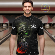 Load image into Gallery viewer, Black and Green Camo grunge American Flag Skull Bowling Shirts for Men Custom Bowling Team jerseys NQS11294