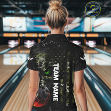 Load image into Gallery viewer, Black and Green Camo grunge American Flag Skull Bowling Shirts for Women Custom Bowling Team jerseys NQS11294