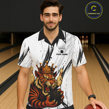 Load image into Gallery viewer, Black and White Tiger Bowling Hawaiian Shirt Custom Tiger Bowling Team button up shirt NQS11298