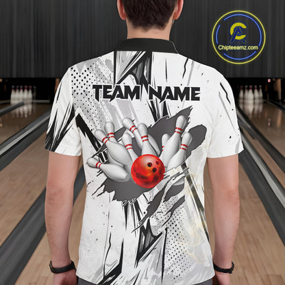 Black and White Tiger Bowling polo, 1/4 zip Shirts for Men Custom Tiger Bowling Team jerseys NQS11298
