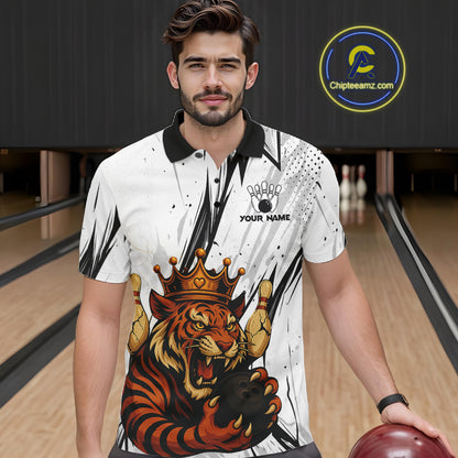 Black and White Tiger Bowling polo, 1/4 zip Shirts for Men Custom Tiger Bowling Team jerseys NQS11298
